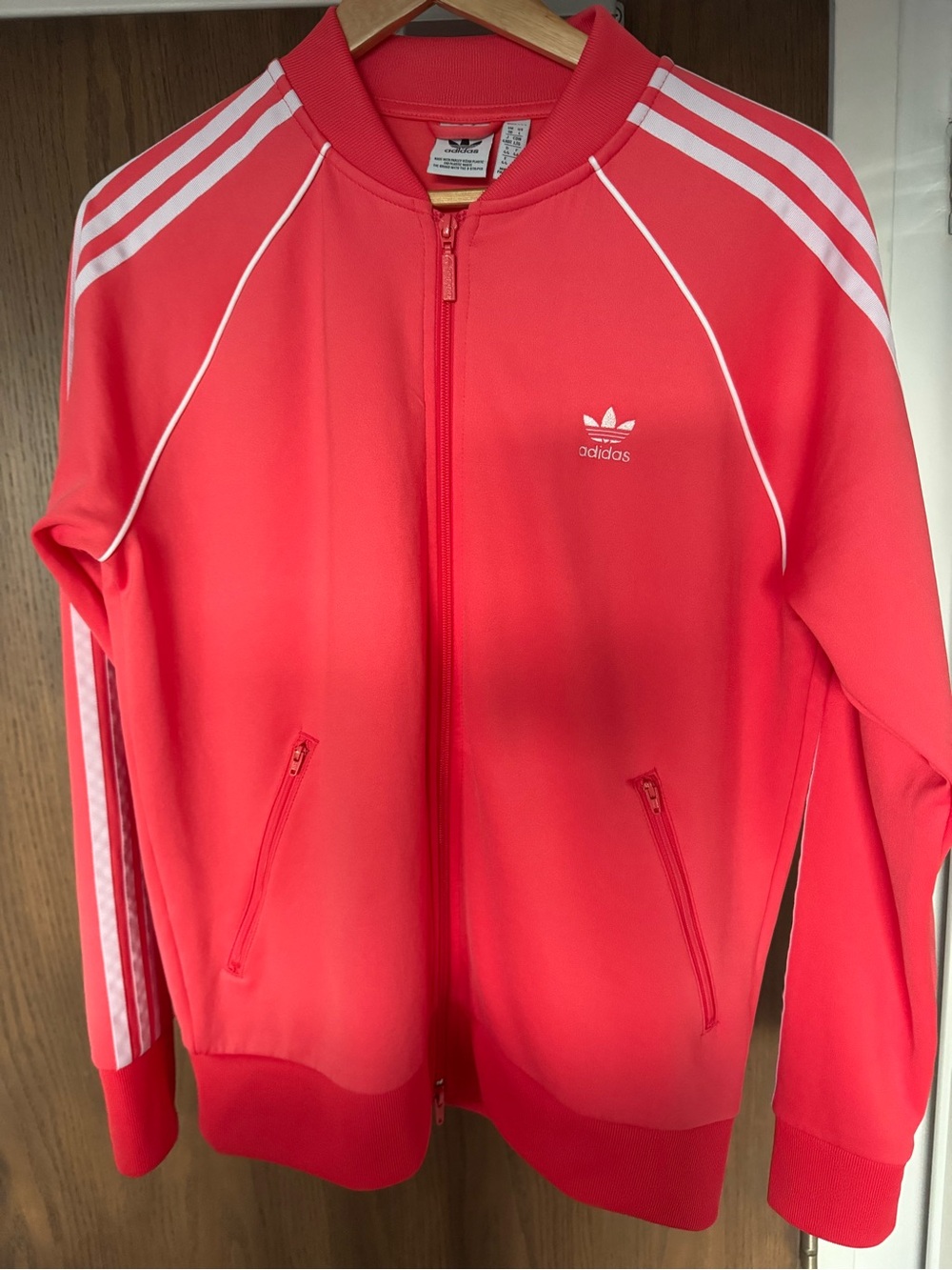 Women’s Large Adidas Coral Pink Trefoil Zip Track Jacket like New